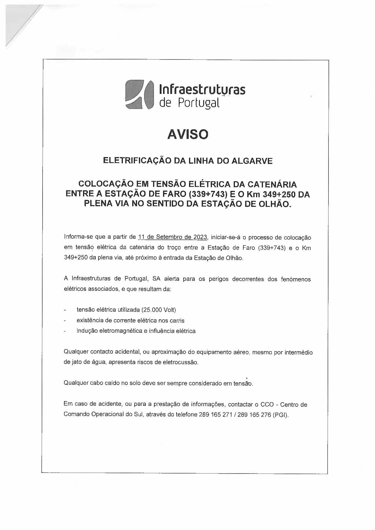 AVISO - Eletrificação da Linha do Algarve